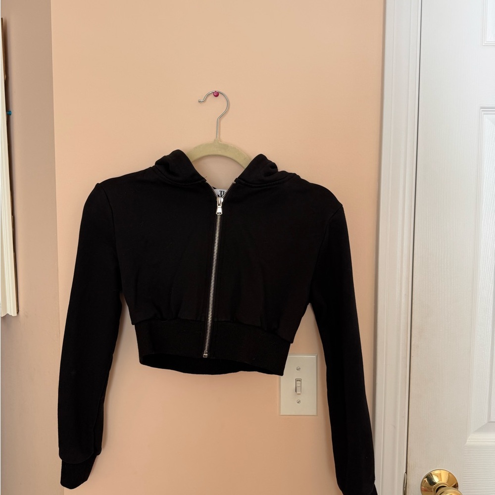 Tiger Mist Black Cropped Hoodie and Shorts Set with Diamond detail